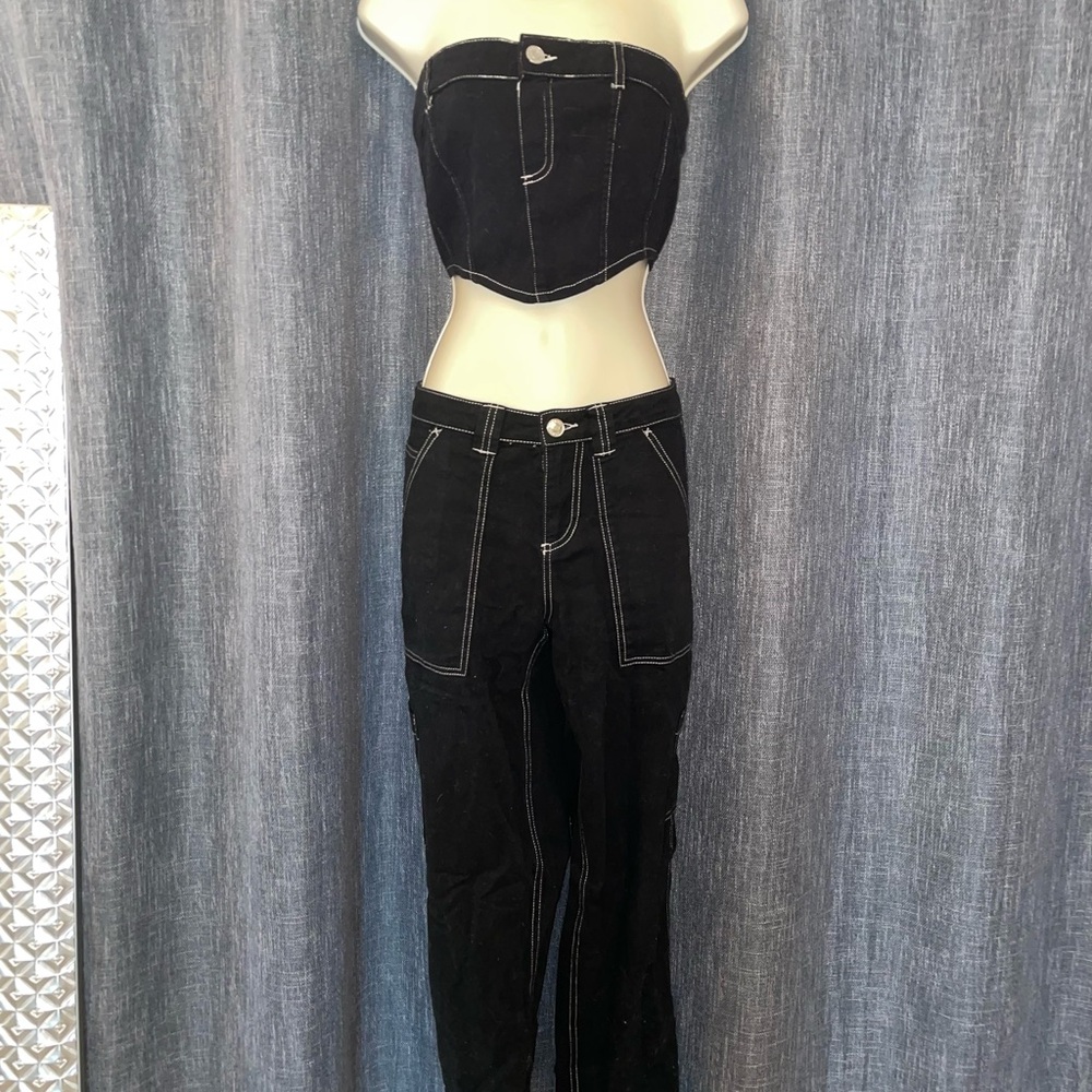 Garage Black Denim Outfit with White Stitching